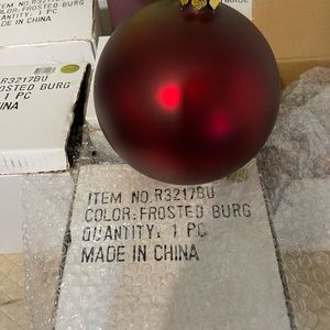 5 frosted burgundy Christmas ball ornaments